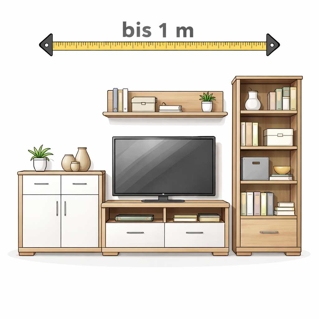 Moderne Wohnzimmeraufstellung je angefangener Meter – Wohnwand Elemente Sperrmüll Abholung